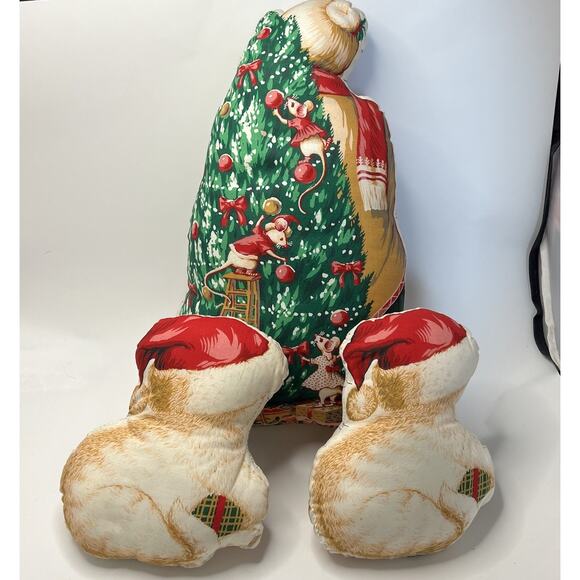 Vintage Christmas Stuffed Mrs Claus Cat Pillow Doll Cut & Sew Fabric Panel Set - Picture 2 of 10